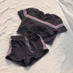 grey striped sweatshirt + shorts set